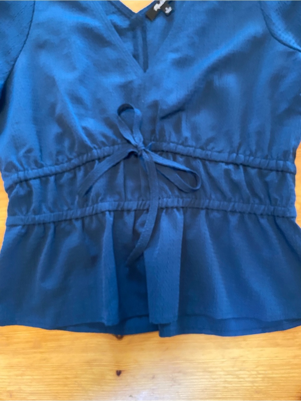 NWOT Madewell Seersucker V-Neck Peplum Renaissance Craftsman Blue Size Small - Picture 11 of 13